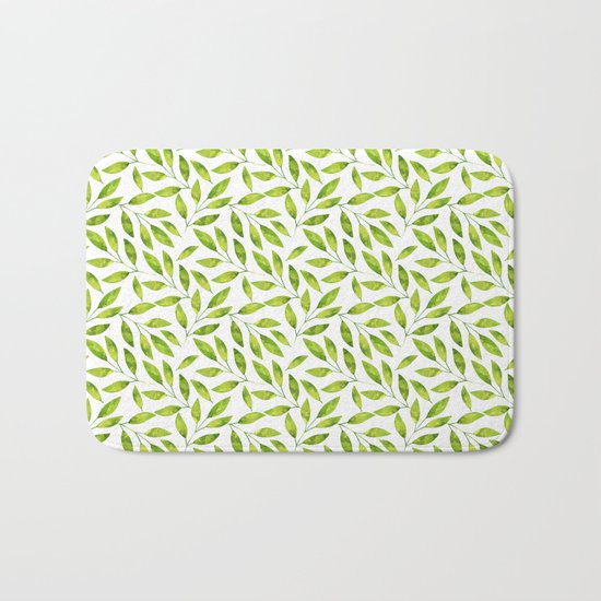 Greenery fresh green watercolor leaf pattern Bath Mat