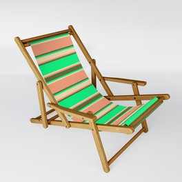 [ Thumbnail: Green, Beige, Light Salmon & Dark Olive Green Colored Stripes Pattern Sling Chair ]