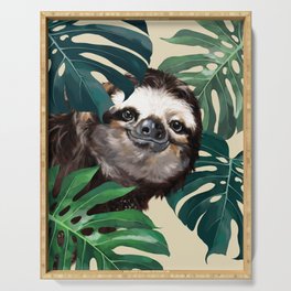 Sneaky Sloth with Monstera Serving Tray