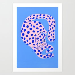 Spotted cat on sky blue Art Print