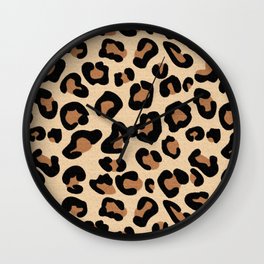 Leopard Print, Black, Brown, Rust and Tan Wall Clock