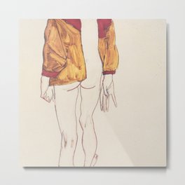 EGON SCHIELE - Standing halfthose with brown shirt 1913 Metal Print | Expressionism, Schiele, Artprint, Fineart, Digitalart, Modern, Vintage, Scandinavia, Nudism, Reproduction 
