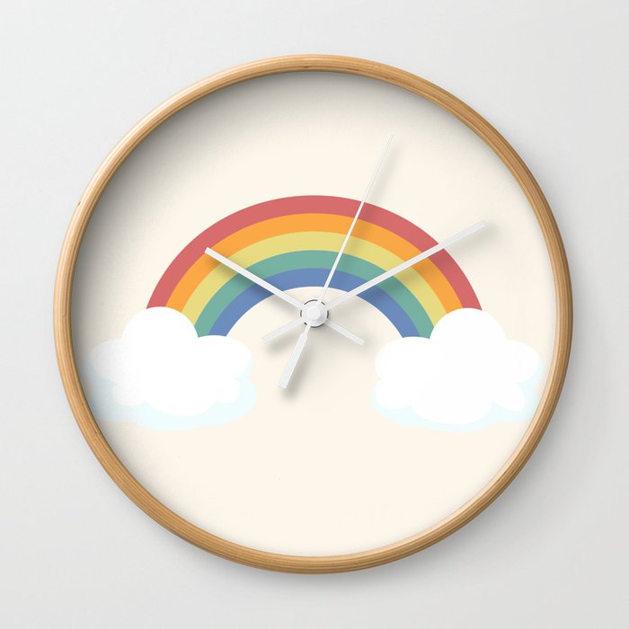 Vintage Rainbow With Clouds Wall Clock