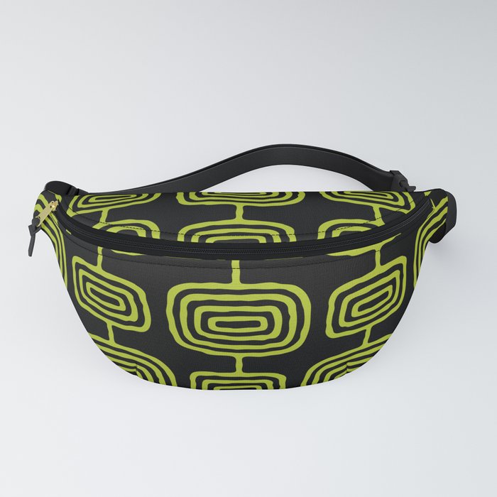 Mid Century Modern Atomic Rings Pattern Black and Chartreuse Fanny Pack