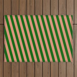 [ Thumbnail: Dark Salmon and Dark Green Colored Lines Pattern Outdoor Rug ]