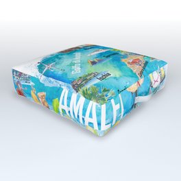 Amalfi Italy Illustrated Mediterranean Travel Map with Highlights of Gulf of Naples Outdoor Floor Cushion