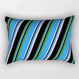 [ Thumbnail: Blue, Pink, Black, and Forest Green Colored Striped Pattern Rectangular Pillow ]