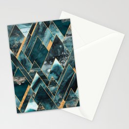 Mountains of Teal - Bronze Geometric Midnight Black Stationery Card