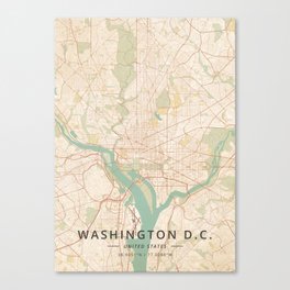 Washington D.C., United States - Vintage Map Canvas Print