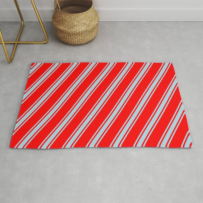 Red and Light Blue Colored Lined Pattern Rug