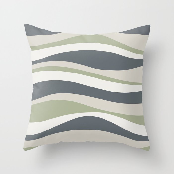 Wavy Lines Pattern Grey, Beige and Sage Green Throw Pillow