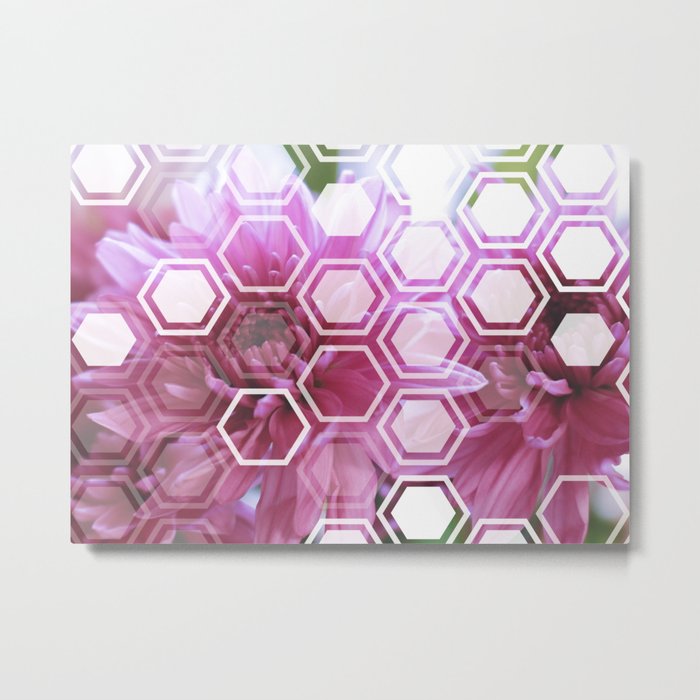 Flowers with Hexagon Overlay Metal Print