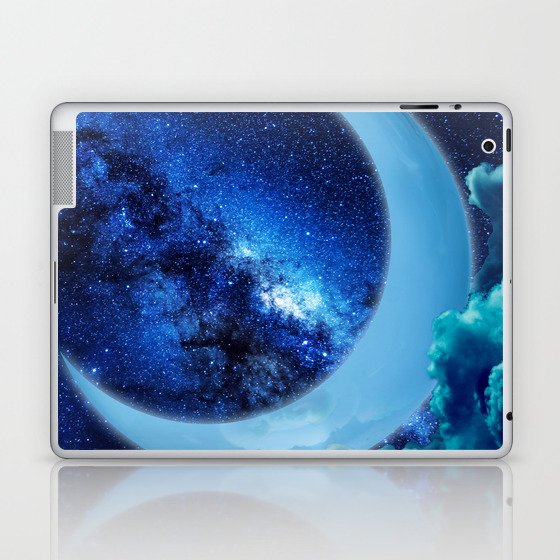 Birds Flying over a Blue Crescent Moon Laptop & iPad Skin