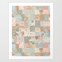 Heritage Blossoms: Cottage Charm in Classic Floral Collage Art Print