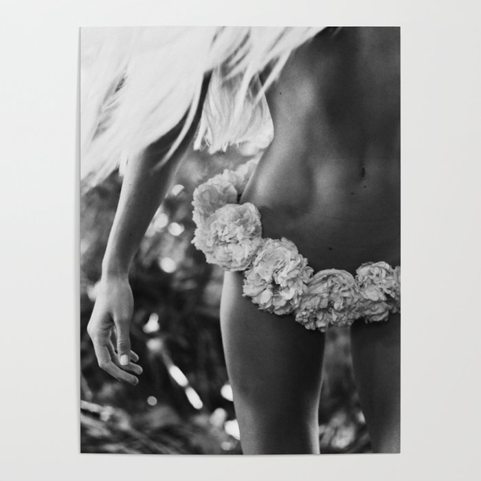 Mahalo!  Hawaiian Lei blond female portrait black and white photography - photographs Poster
