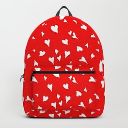 Scattered Hand-Drawn White Painted Hearts Pattern on Bright Red Backpack