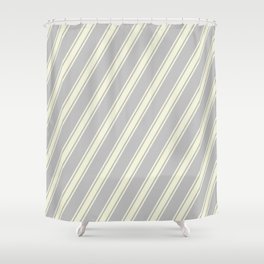 [ Thumbnail: Grey and Beige Colored Lines/Stripes Pattern Shower Curtain ]