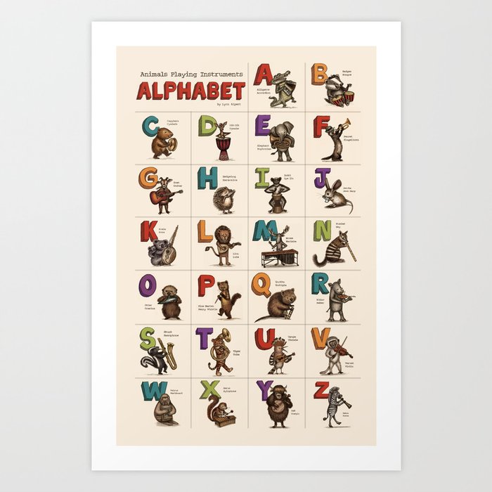 Animals & Instruments Alphabet Art Print