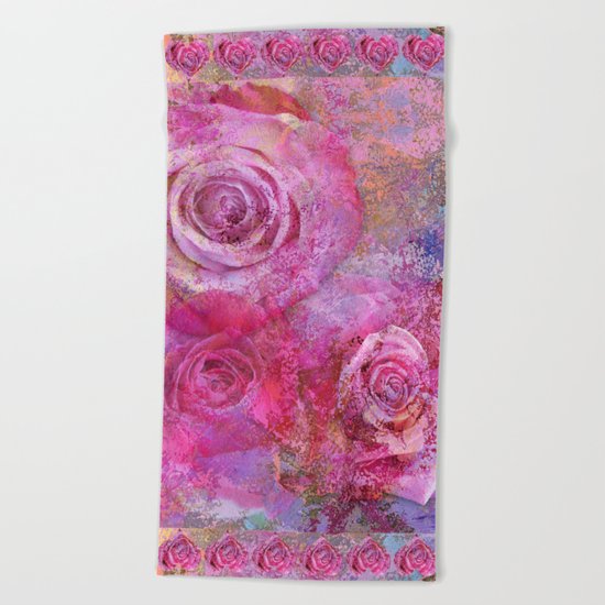 Artistic romantic pink roses Beach Towel