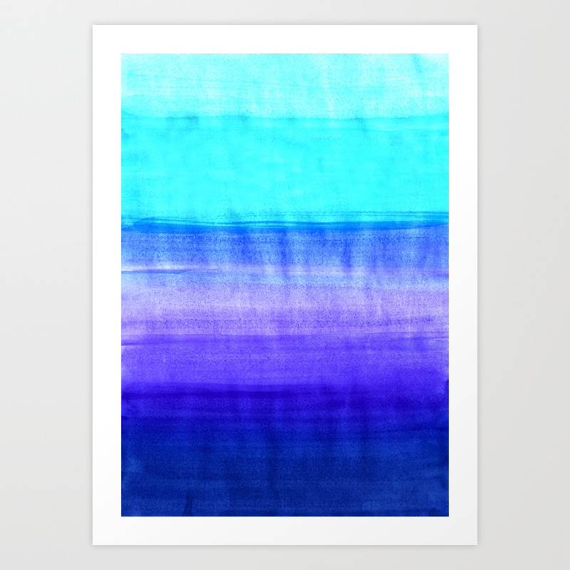 Ocean Horizon Cobalt Blue Purple Mint Watercolor Abstract Art