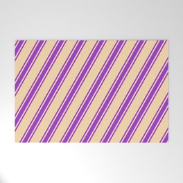 [ Thumbnail: Tan and Dark Orchid Colored Lines/Stripes Pattern Welcome Mat ]