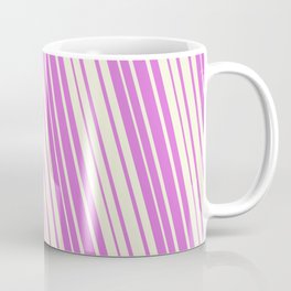 [ Thumbnail: Orchid & Beige Colored Lined/Striped Pattern Coffee Mug ]