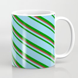 [ Thumbnail: Sky Blue, Green, and Brown Colored Lines/Stripes Pattern Coffee Mug ]