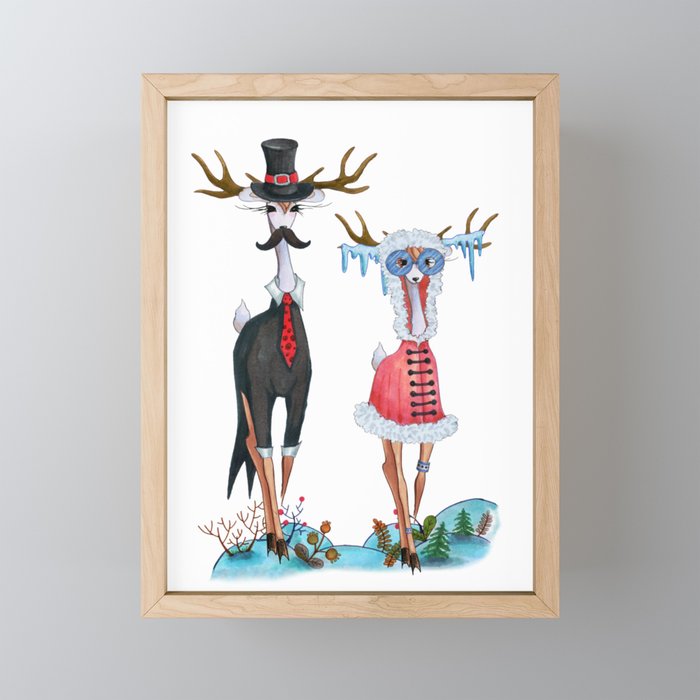 Fashion Christmas Deer 6 Framed Mini Art Print