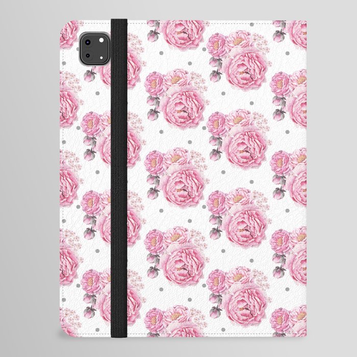 Botanical pink gray geometric elegant peonies floral iPad Folio Case