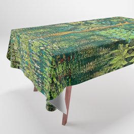 Tree of Life reflecting water of garden lily pond emerald twilight rainforest river nature landscape painting Tablecloth