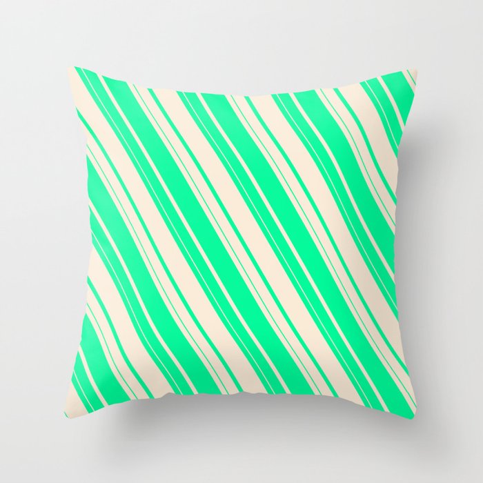Green and Beige Colored Striped/Lined Pattern Throw Pillow
