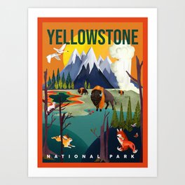 Colorful Geometric Yellowstone National Park Travel Art Poster. Version #2 Art Print