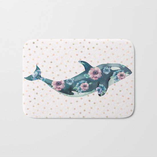 Whale Ocean Rose + Gold Polka Dot Bath Mat