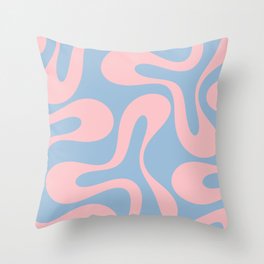 Soft Curves Retro Modern Abstract Pattern in Pastel Pink and Light Blue Throw Pillow