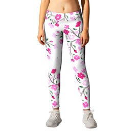 Pink Cherry Blossoms Hand Painted Leggings | Original, Women, Fashion, Curtains, Handpainted, Green, Tshirt, Cherryblossoms, Pillows, Bedroom 