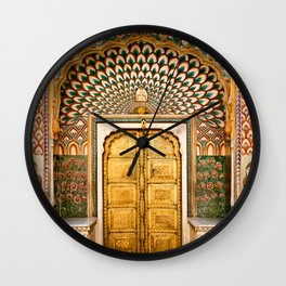 Lotus gate door in pink city at City Palace of Jaipur, India Wall Clock | Photo, Architecture, Wall, Travel, Boho, Gold, Door, Ornate, Antique, Indian 