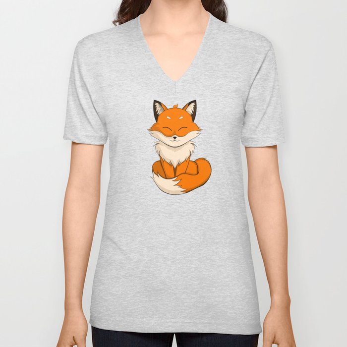 Adorable Fox Graphic Tee V Neck T Shirt
