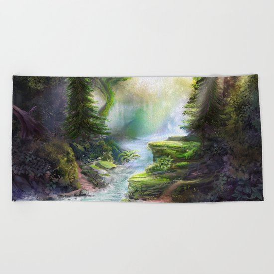 Magical Forest Stream Beach Towel