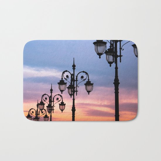 city lights in the evening sky Bath Mat