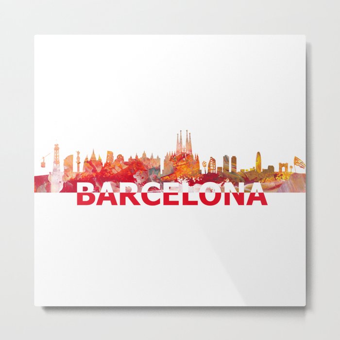 Barcelona Catalonia Spain Skyline Silhouette Strong with Text Metal Print