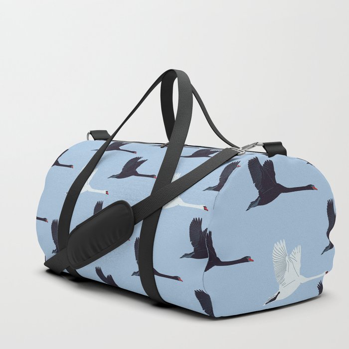 Flying Elegant Swan Pattern on Pale Blue Background Duffle Bag