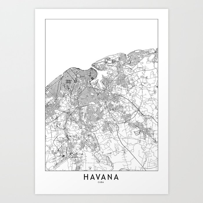 Havana White Map Art Print