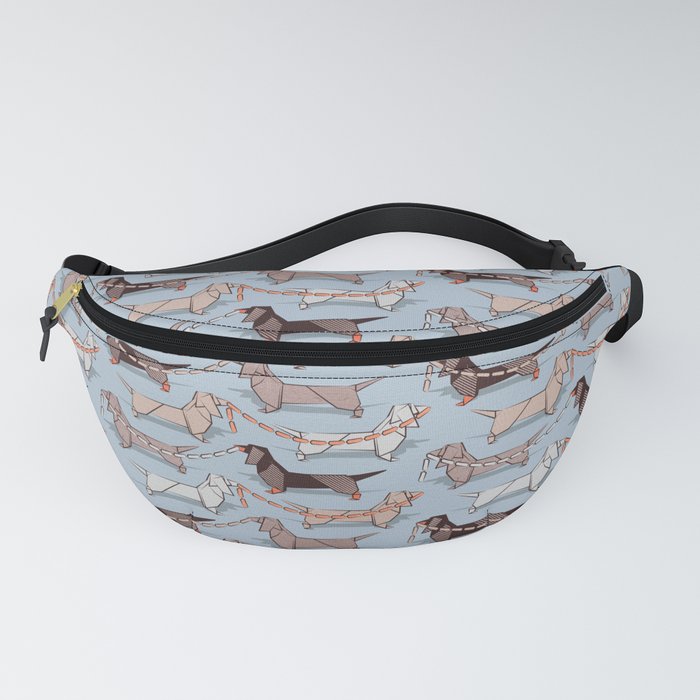 Origami Dachshunds sausage dogs // pale blue background Fanny Pack