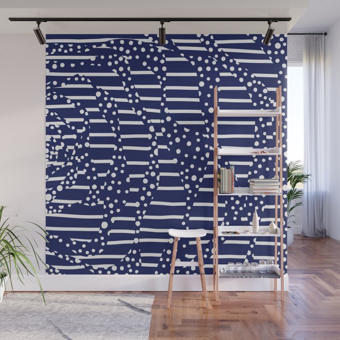 Spots and Stripes 2 - Blue and White Wall Mural