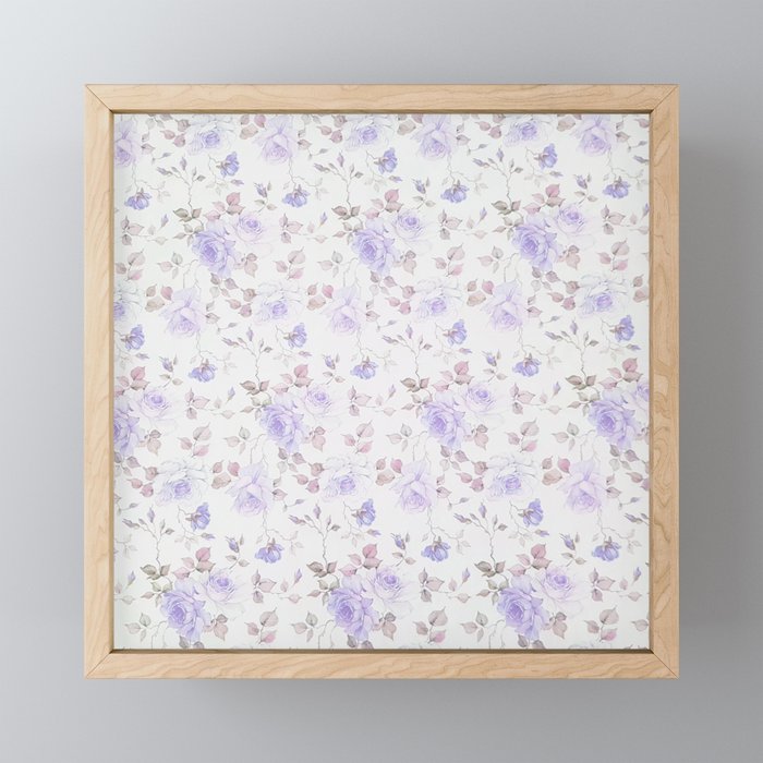 Lavender gray elegant vintage roses floral Framed Mini Art Print