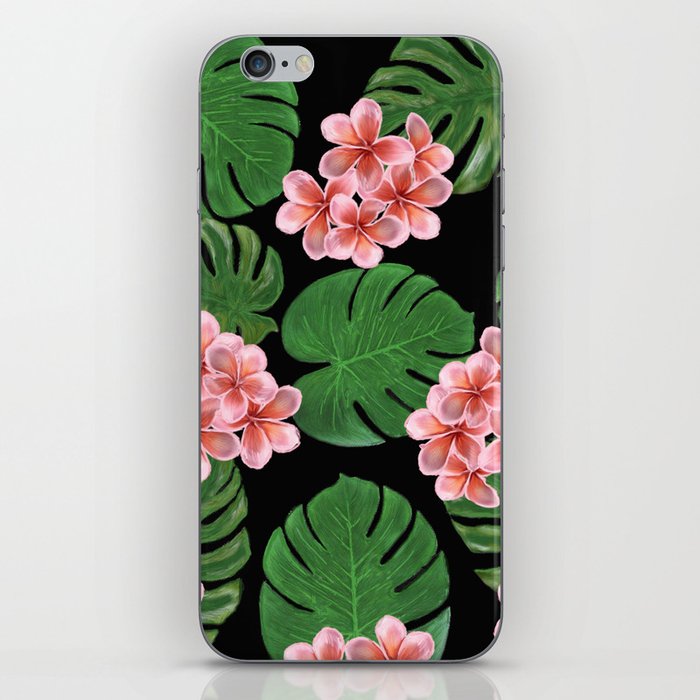 Tropical Floral Print Black iPhone Skin