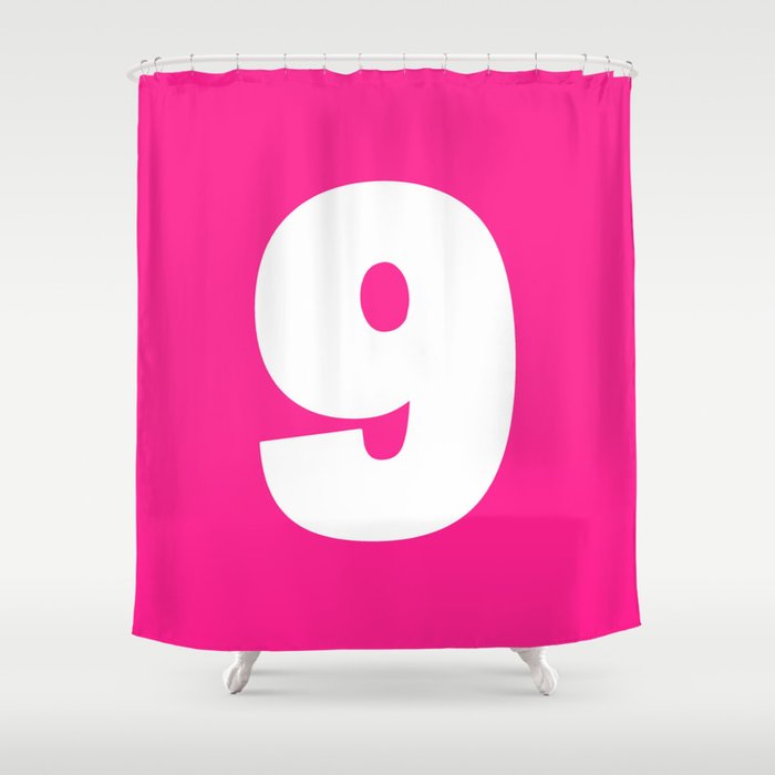 9 (White & Dark Pink Number) Shower Curtain