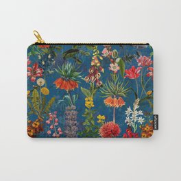 Vintage & Shabby Chic - Blue Midnight Spring Botancial Flower Garden Carry-All Pouch | Herbs, Vintage, Flowers, Nature, Botanical, Antique, Boho, Springflowers, Garden, Pattern 
