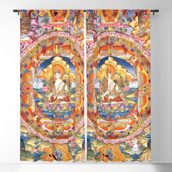 White Tara Mandala Buddhist Thangka Blackout Curtain