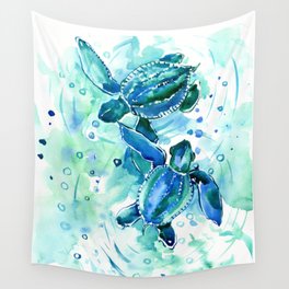 Turquoise Blue Sea Turtles in Ocean Wall Tapestry